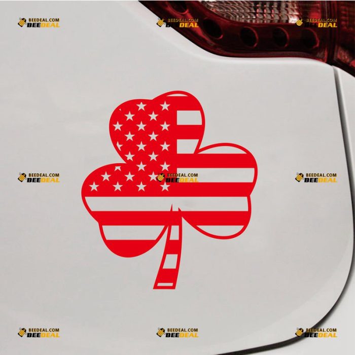 American Flag Clover Sticker Decal Vinyl Irish Shamrock Ireland – Custom Choose Size Color – For Car Laptop Window Boat – Die Cut No Background