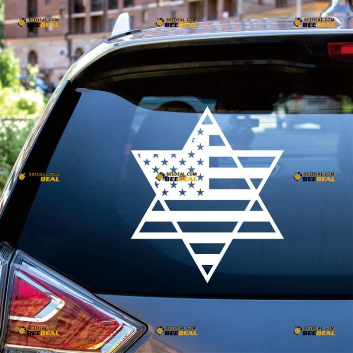 American Flag Star Of David Sticker Decal Vinyl Israel Jew Magen – Custom Choose Size Color – For Car Laptop Window Boat – Die Cut No Background