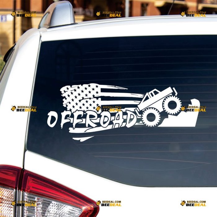 Off Road American Flag Sticker Decal Vinyl 4X4 Mountain Distressed – Custom Choose Size Color – For Car Laptop Window Boat – Die Cut No Background 082302