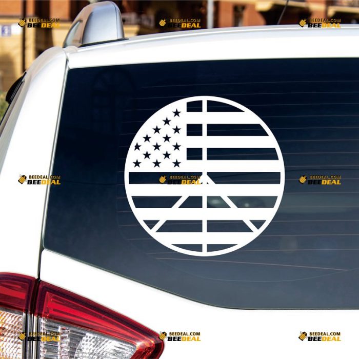 American Flag Peace Symbol Sticker Decal Vinyl Anti-War Round – Custom Choose Size Color – For Car Laptop Window Boat – Die Cut No Background