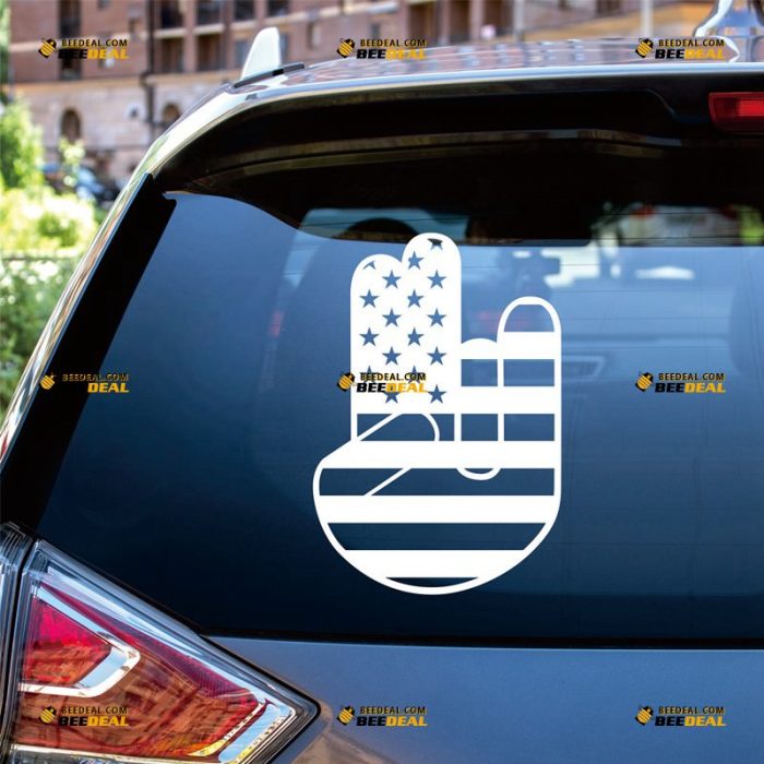 American Flag Shocker Sticker Decal Vinyl Hand Gesture – Custom Choose Size Color – For Car Laptop Window Boat – Die Cut No Background 06123