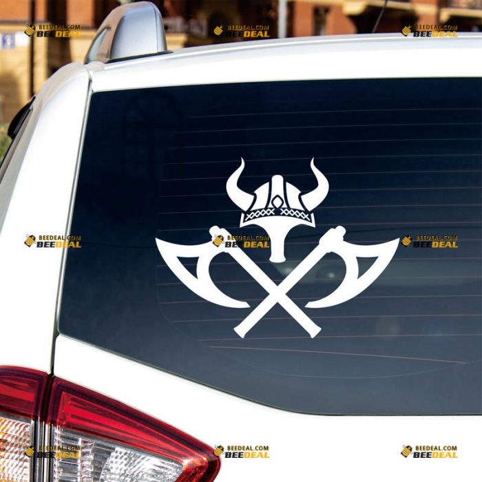 Viking Warrior Sticker Decal Vinyl, Crossed Norse Odin AX – Custom Choose Size Color – For Car Laptop Window Boat – Die Cut No Background