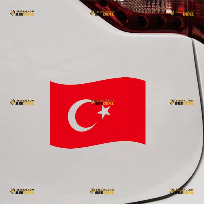 Waving Turkish Flag Sticker Decal Vinyl Turkey – Custom Choose Size Color – For Car Laptop Window Boat – Die Cut No Background 212022