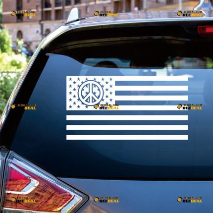 Peace Symbol American Flag Sticker Decal Vinyl Anti War – Custom Choose Size Color – For Car Laptop Window Boat – Die Cut No Background