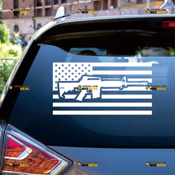 American Flag Rifle Sticker Decal Vinyl Gun – Custom Choose Size Color – For Car Laptop Window Boat – Die Cut No Background 082302