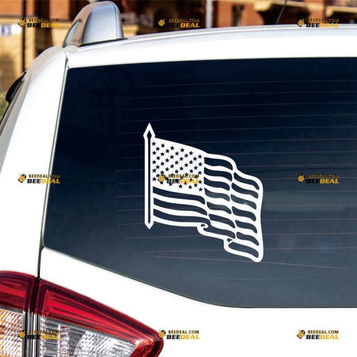 Waving American Flag Sticker Decal Vinyl – Custom Choose Size Color – For Car Laptop Window Boat – Die Cut No Background 212025