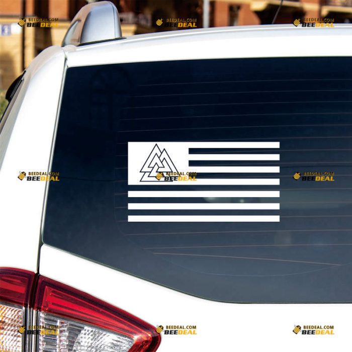 American Flag Valknut Sticker Decal Vinyl, Viking Odin Knot, Norwegian – Custom Choose Size Color – For Car Laptop Window Boat – Die Cut No Background 06153b