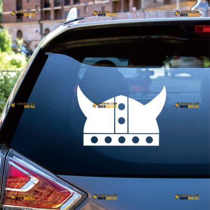 Helmet of Viking Warrior Sticker Decal Vinyl, Norse Odin, Norwegian – Custom Choose Size Color – For Car Laptop Window Boat – Die Cut No Background 06153a