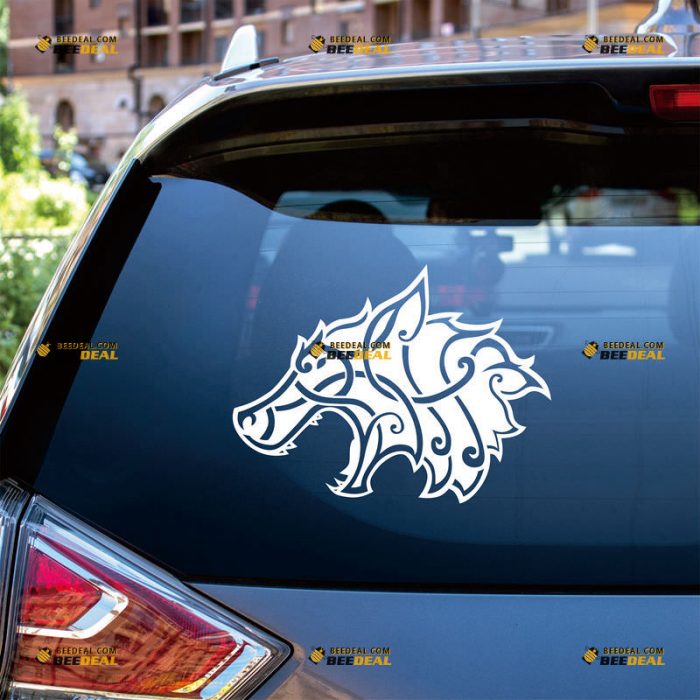 Viking Wolf Sticker Decal Vinyl, Head, Norse Odin, Celtic – Custom Choose Size Color – For Car Laptop Window Boat – Die Cut No Background 06153a