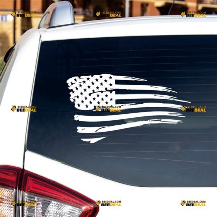 Distressed American Flag Sticker Decal Vinyl Tattered – Custom Choose Size Color – For Car Laptop Window Boat – Die Cut No Background 082304