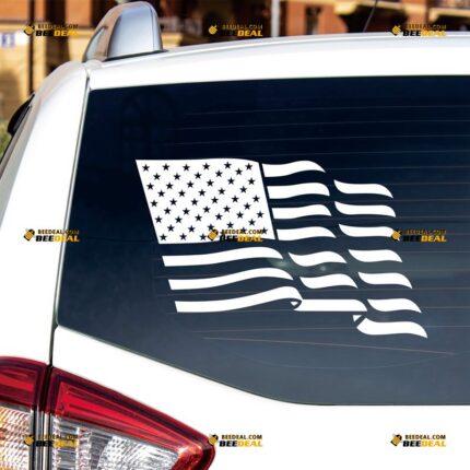 Waving American Flag Sticker Decal Vinyl America – Custom Choose Size Color – For Car Laptop Window Boat – Die Cut No Background 06123