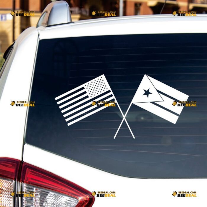 American Puerto Rican Cross Flag Sticker Decal Vinyl USA PR – Custom Choose Size Color – For Car Laptop Window Boat – Die Cut No Background