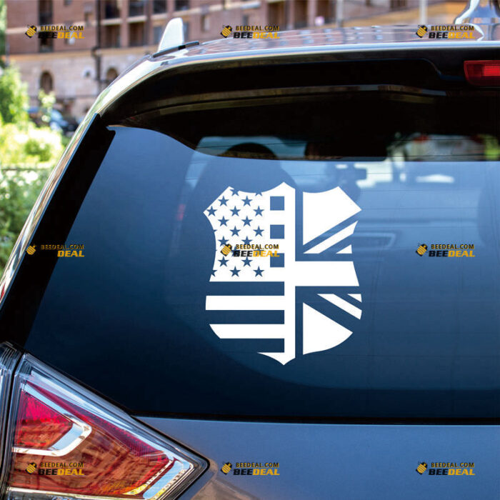 American Union Jack Merged Flag Sticker Decal Vinyl Shield British – Custom Choose Size Color – For Car Laptop Window Boat – Die Cut No Background