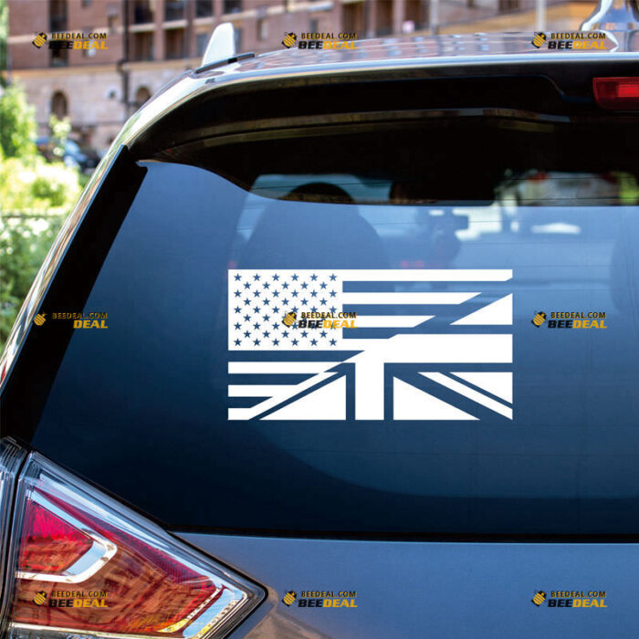 American Union Jack Merged Flag Sticker Decal Vinyl UK British – Custom Choose Size Color – For Car Laptop Window Boat – Die Cut No Background 211291