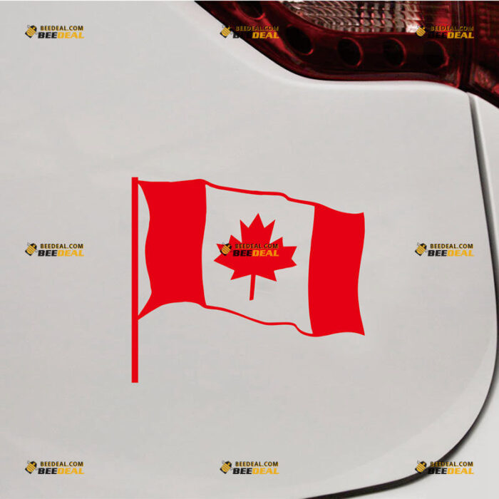 Waving Canadian Flag Sticker Decal Vinyl Canada Maple Leaf – Custom Choose Size Color – For Car Laptop Window Boat – Die Cut No Background 211294