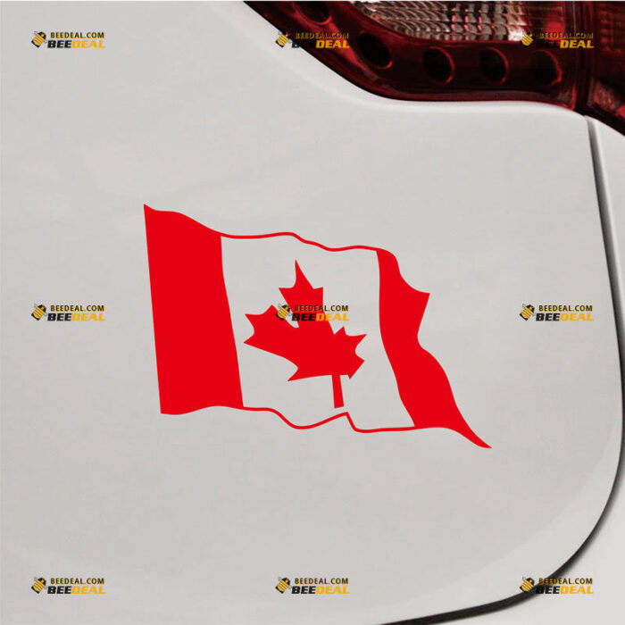 Waving Canadian Flag Sticker Decal Vinyl Canada Maple Leaf – Custom Choose Size Color – For Car Laptop Window Boat – Die Cut No Background 211295