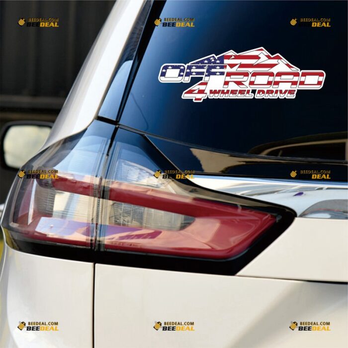 4WD Sticker Decal Vinyl, Mountain 4X4 Off Road, American Flag – Fit For Ford Chevy GMC Toyota Jeep Car Pickup Truck – Custom, Choose Size, Reflective or Glossy 72531050