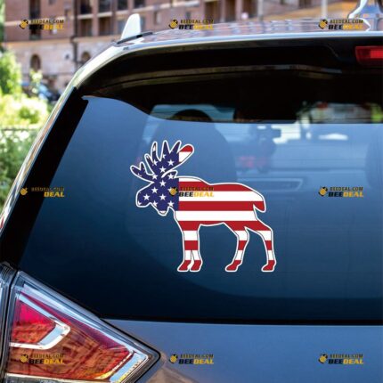 Alaska Moose Sticker Decal Vinyl American Flag – For Car Truck Bumper Bike Laptop – Custom, Choose Size, Reflective or Glossy 72531119