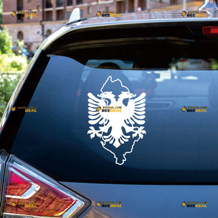 Albania Sticker Decal Vinyl, Albanian Map Outline And Double Headed Eagle – For Car Truck Bumper Bike Laptop – Custom, Choose Size Color – Die Cut No Background
