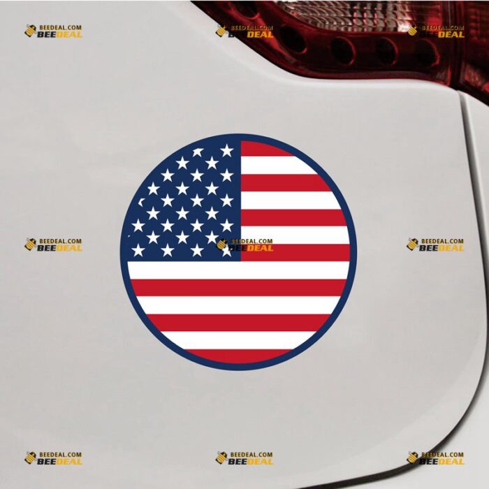 American Flag Round Sticker Decal Vinyl – For Car Truck Bumper Bike Laptop – Custom, Choose Size, Reflective or Glossy 72032302