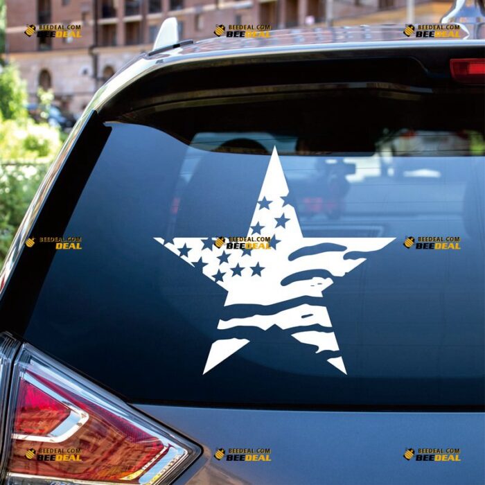American Flag Sticker Decal Vinyl, Star Shaped – For Car Truck Bumper Bike Laptop – Custom, Choose Size Color – Die Cut No Background