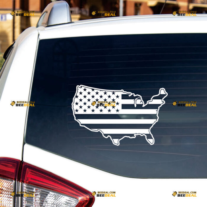 American Map Sticker Decal Vinyl, USA Flag Merged Design, Single Color – For Car Truck Bumper Bike Laptop – Custom, Choose Size Color – Die Cut No Background