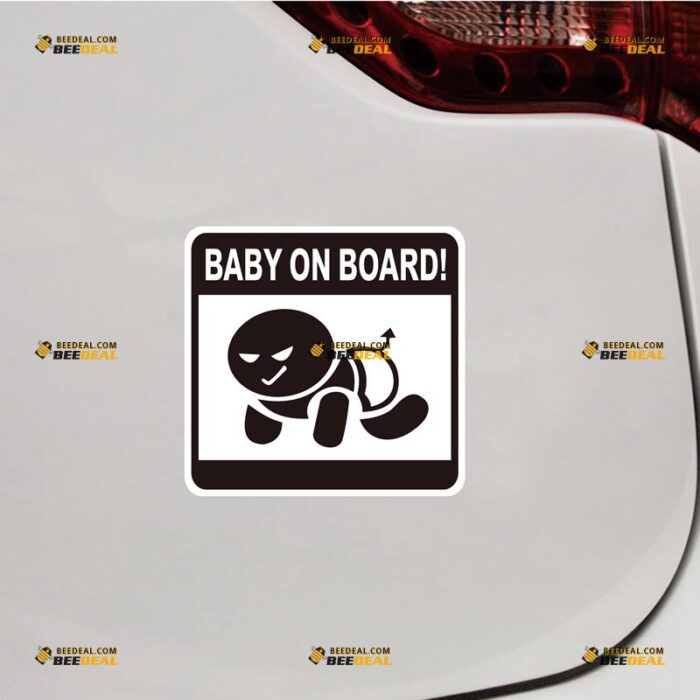 Baby On Board Sticker Decal Vinyl Baby In Car, Black Funny Evil Baby – For Car Truck Bumper Window – Custom, Choose Size, Reflective or Glossy 73032236