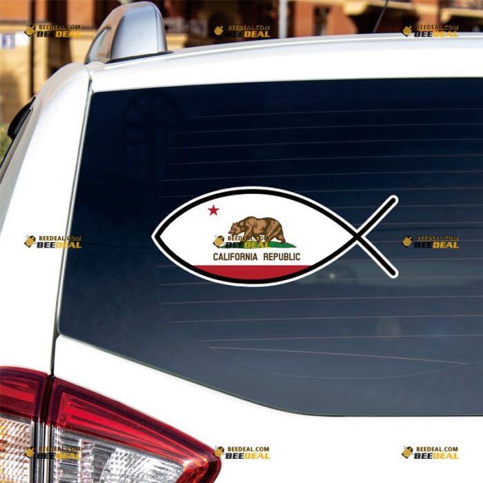 California Sticker Decal Vinyl Cali State Flag, Jesus Fish – For Car Truck Bumper Bike Laptop – Custom, Choose Size, Reflective or Glossy 72531157