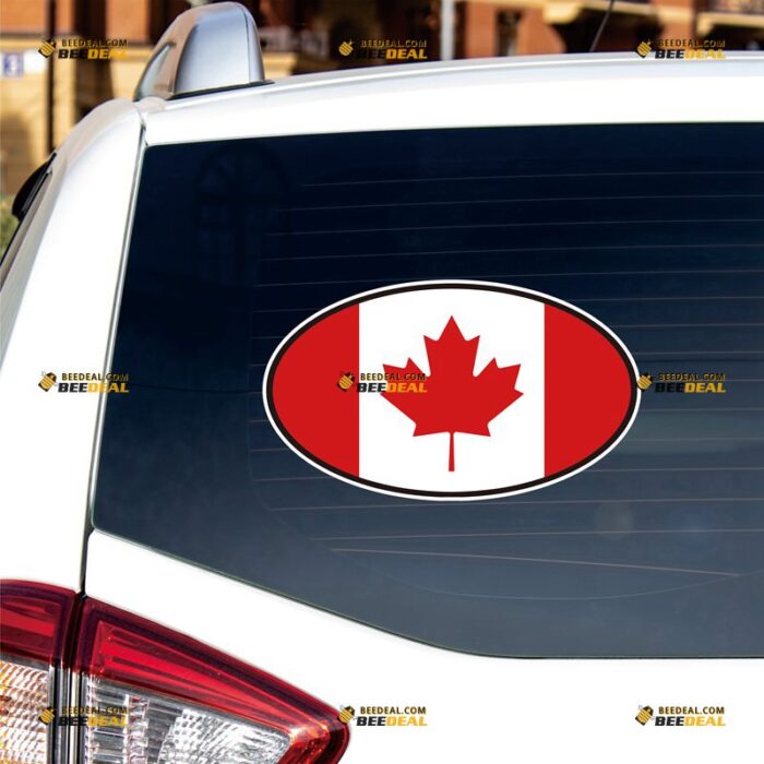 Canada Sticker Decal Vinyl Oval Canadian Flag Maple Leaf – For Car Truck Bumper Bike Laptop – Custom, Choose Size, Reflective or Glossy 71632235