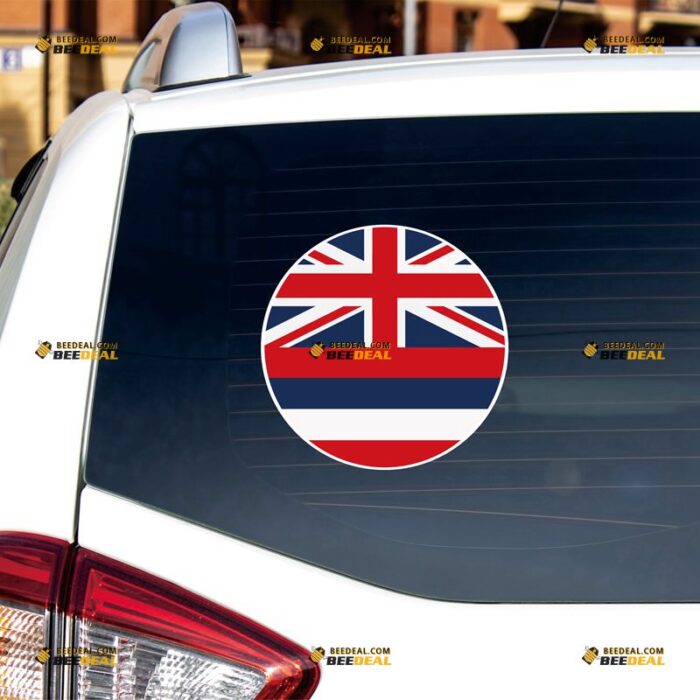 Hawaii Sticker Decal Vinyl, HI State Flag Round, Beach Life – For Car Truck Bumper Bike Laptop – Custom, Choose Size, Reflective or Glossy