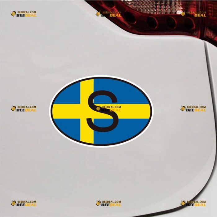 Sweden Sticker Decal Vinyl, Swedish Flag, S Oval Country Code – For Car Truck Bumper Bike Laptop – Custom, Choose Size, Reflective or Glossy 71632158