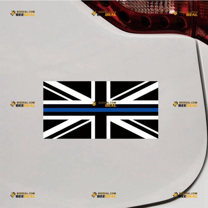 Union Jack Sticker Decal Vinyl UK Thin Blue Line Flag, Police Force – For Car Truck Bumper Bike Laptop – Custom, Choose Size, Reflective or Glossy 72032249