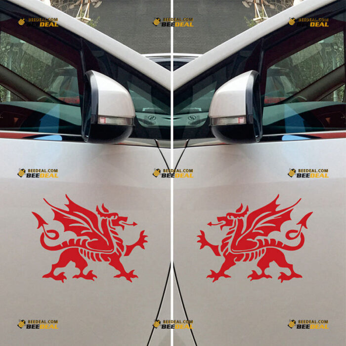 Welsh Dragon Sticker Decal Vinyl, Wales Y Ddraig Goch – Pair, Mirror Images Reversed – For Car Truck Bumper Bike Laptop – Custom, Choose Size Color – Die Cut No Background