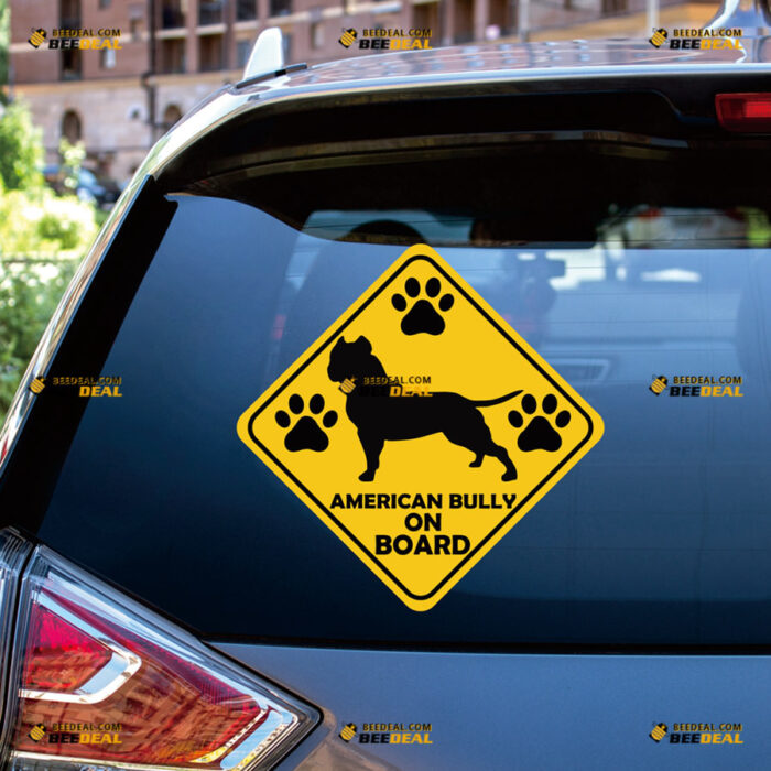 American Bully On Board Sticker Decal Vinyl Dog Rhombus Paw Print – For Car Truck Bumper Window – Custom, Choose Size, Reflective or Glossy 8153924