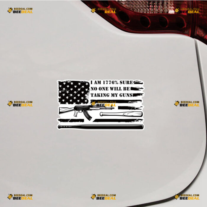 American Flag Sticker Decal Vinyl 1776 Sure Rifle Gun, Baseball Bat, Distressed Black – For Car Truck Bumper Bike Laptop – Custom, Choose Size, Reflective or Glossy