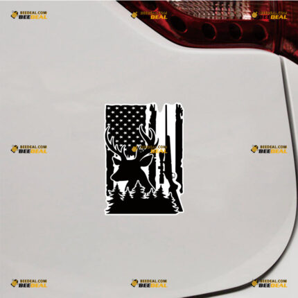 American Flag Sticker Decal Vinyl Gun Rifle, Deer Head, Pine Tree Camping, Hunting Life – For Car Truck Bumper Window – Custom, Choose Size, Reflective or Glossy