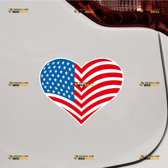 American Flag Sticker Decal Vinyl Heart Shaped, Love Home Patriotic – For Car Truck Bumper Bike Laptop – Custom, Choose Size, Reflective or Glossy 73032305