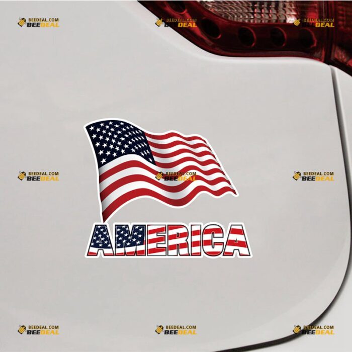 American Flag Sticker Decal Vinyl Lettering, Patriotic Waving – For Car Truck Bumper Bike Laptop – Custom, Choose Size, Reflective or Glossy 8132219