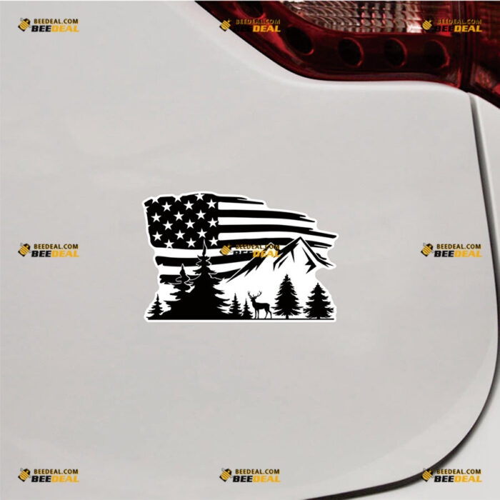 American Flag Sticker Decal Vinyl Mountain Deer Pine Tree Hunting Camping Life, 4x4 Off Road – Fit For Ford Chevy GMC Toyota Jeep Car Pickup Truck 81831645