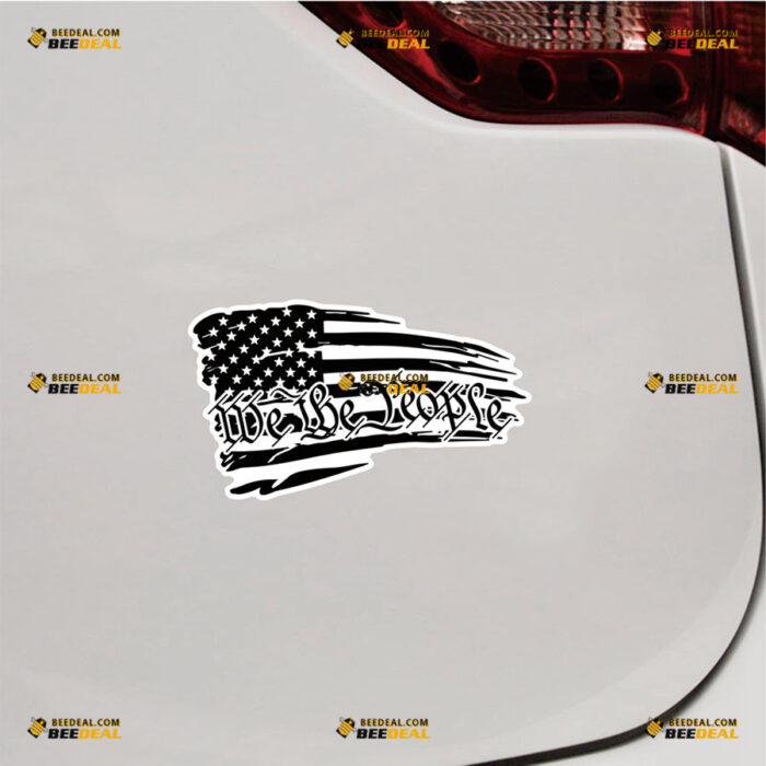American Flag Sticker Decal Vinyl We The People, Quote Distressed Black – For Car Truck Bumper Bike Laptop – Custom, Choose Size, Reflective or Glossy