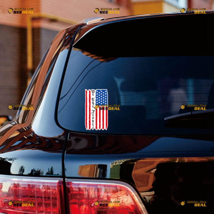 American USA Flag Sticker Decal Vinyl We The People Quote, Distressed Vertical – For Car Truck Bumper Bike Laptop – Custom, Choose Size, Reflective or Glossy