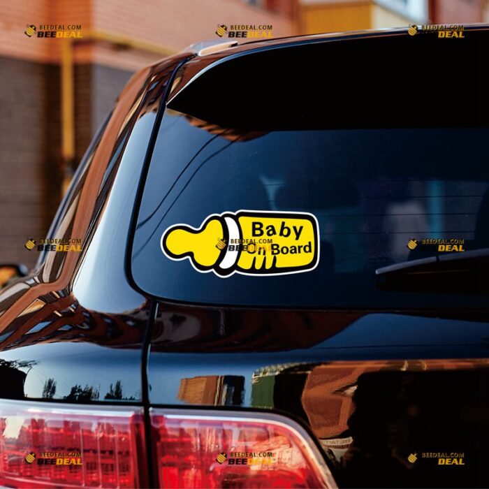Baby On Board Sticker Decal Vinyl, Baby In Car, Yellow Feeding Bottle – For Car Truck Bumper Window – Custom, Choose Size, Reflective or Glossy 73032234