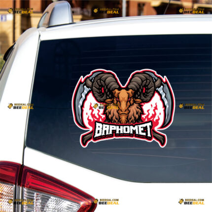 Baphomet Head Red Fire Sticker Decal Vinyl Devil, Satanic Goat Horn, Pentagram – For Car Truck Bumper Bike Laptop – Custom, Choose Size, Reflective or Glossy
