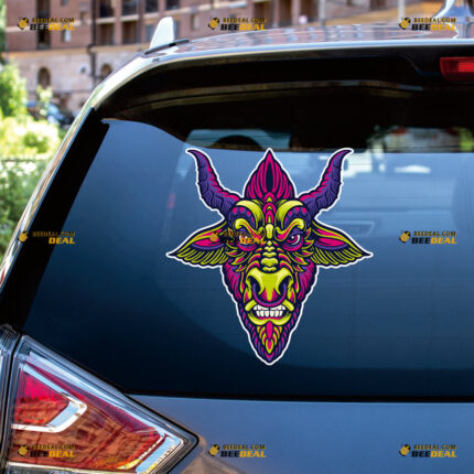 Baphomet Head Sticker Decal Vinyl Devil Purple, Satanic Goat Horn, Pentagram – For Car Truck Bumper Bike Laptop – Custom, Choose Size, Reflective or Glossy