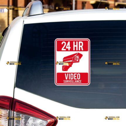 CCTV Sticker Decal Vinyl, Security Camera 24HR Video Surveillance, Red Sign – For Gate Door Window – Custom, Choose Size, Reflective or Glossy 73130018