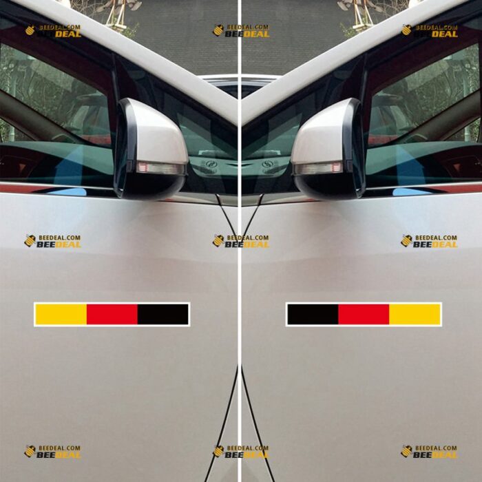 German Flag Sticker Decal Vinyl Rectangle Stripes, Fit for VW BMW Benz Audi Porsche Car Bumper Window – Pair, Mirror Images Reversed 73032301
