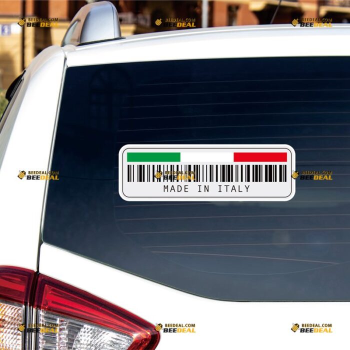 Made In Italy Sticker Decal Vinyl Italian Flag, Funny UPC Barcode, Fit For Fiat Alfa Romeo Car Bumper Window – Custom, Choose Size, Reflective or Glossy 73032319