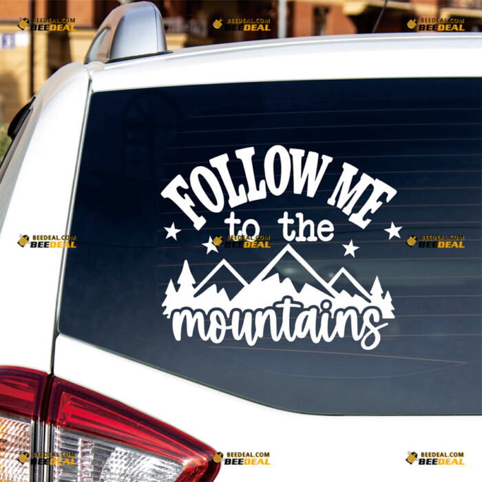 Mountains 4X4 Off Road Sticker Decal Vinyl Follow Me To The Tree – Fit For Ford Chevy GMC Toyota Jeep Car Pickup Truck – Custom, Choose Size Color – Die Cut No Background