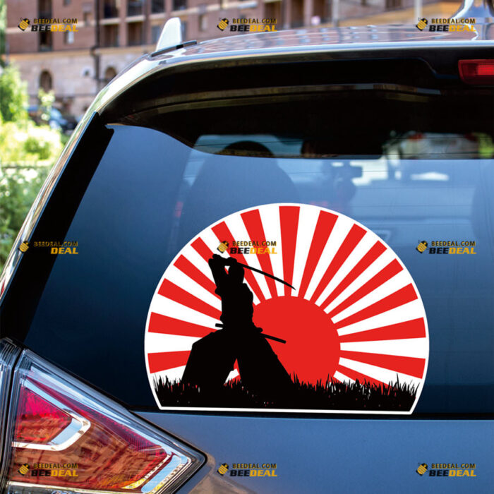 Red Rising Sun Samurai Warrior Sticker Decal Vinyl Bushido, Japanese – For Car Truck Bumper Bike Laptop – Custom, Choose Size, Reflective or Glossy
