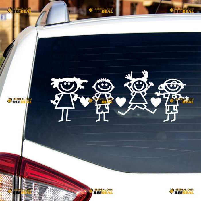 Stick Figure Family Sticker Decal Vinyl Love Heart – For Car Truck Bumper Bike Laptop – Custom, Choose Size Color – Die Cut No Background